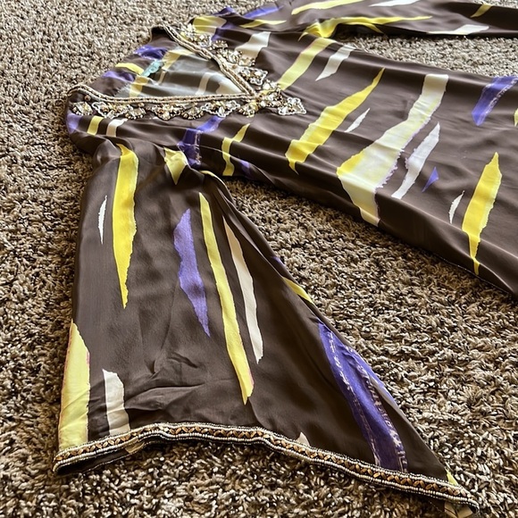 Taj By Sabrina Crippa Silk Beaded tunic Multi Color Top Size M - Picture 9 of 14